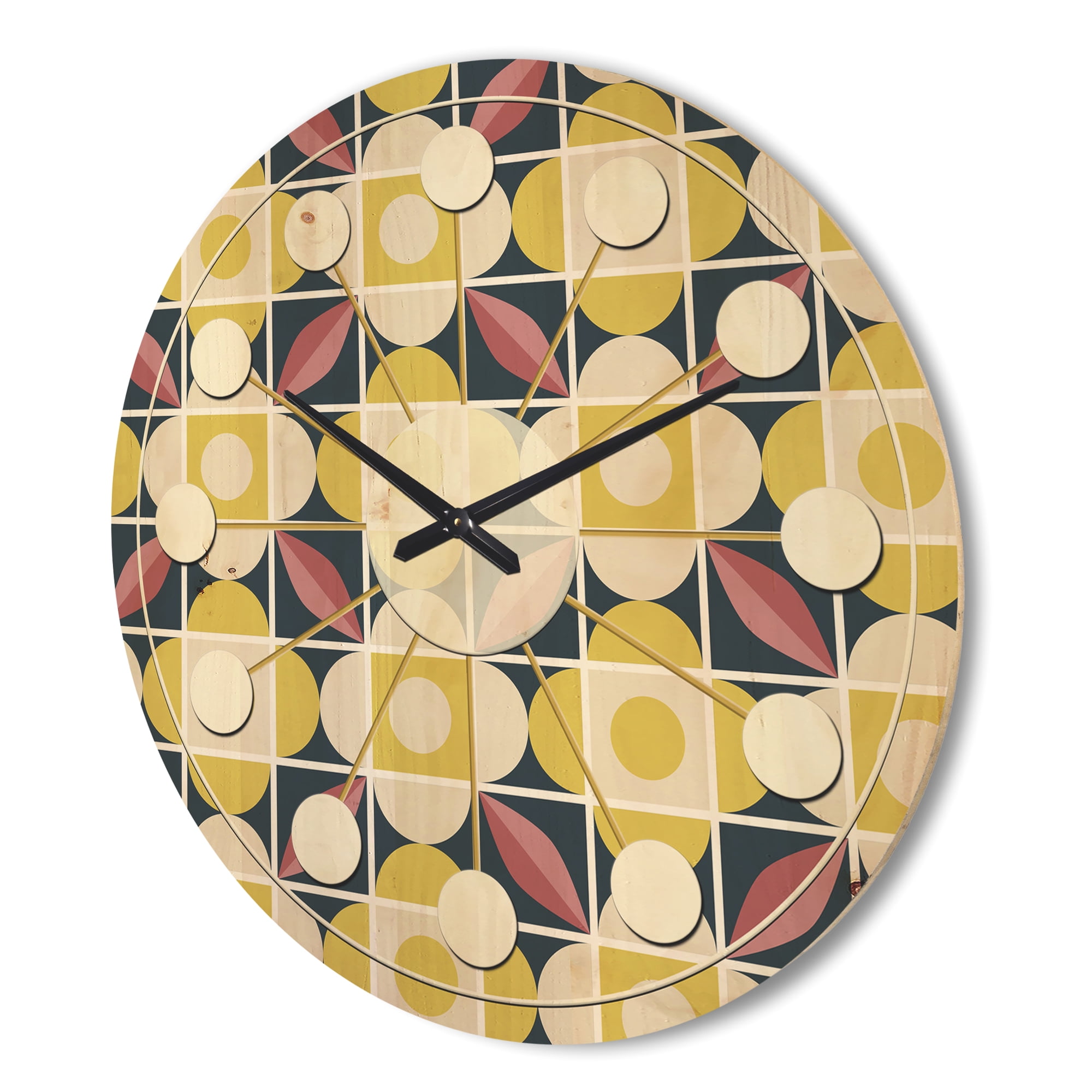 Designart 'Retro Pattern With mosaic style' Mid-Century Modern Wood Wall Clock