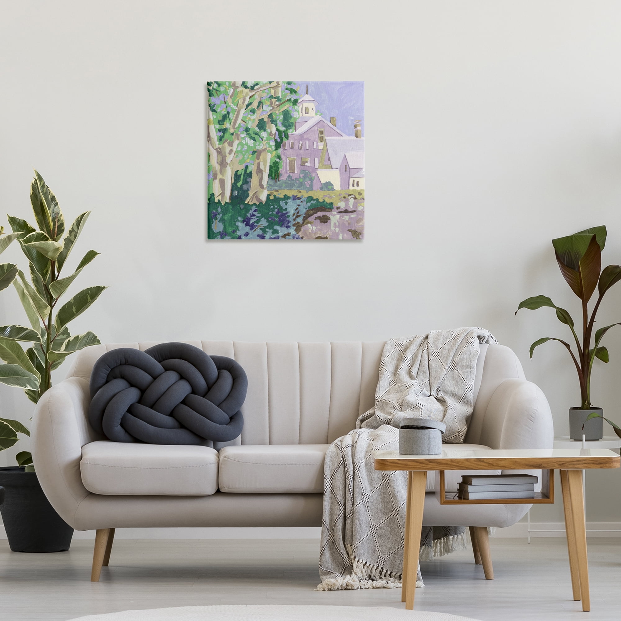 Stupell Industries Town Church Through Trees Buildings & Architecture Painting Wrapped Canvas Art Print Wall Art, 24 x 24