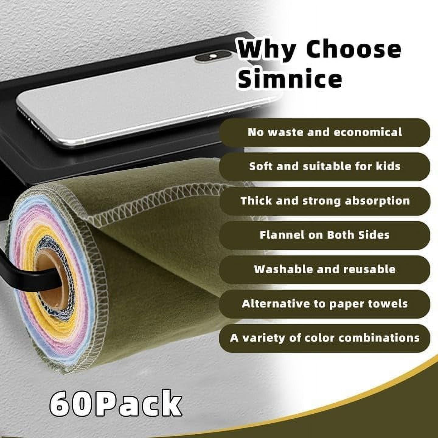 Simnice Reusable Toilet Paper Cloth — 60 Pack Reusable Toilet Paper Washable Roll，Cotton Flannel Bidet Towels Wipes Absorbent