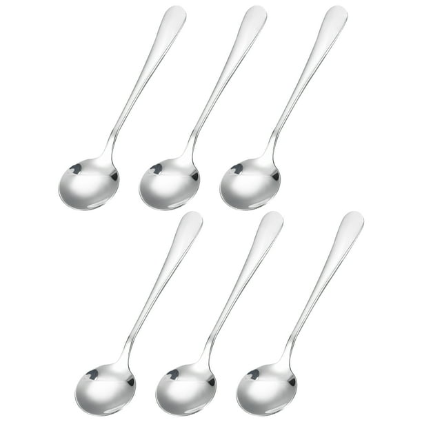 6uds Inoxidable Acero Sopa Cuchara 4.5 Pulgada Té Cucharas Redondo Cena Cucharas Postre Cuchara para Cena Caldo Café Sopa, Plata