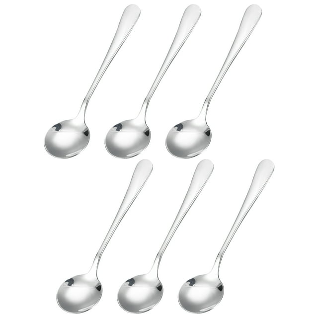 6uds Inoxidable Acero Sopa Cuchara 4.5 Pulgada Té Cucharas Redondo Cena Cucharas Postre Cuchara para Cena Caldo Café Sopa, Plata