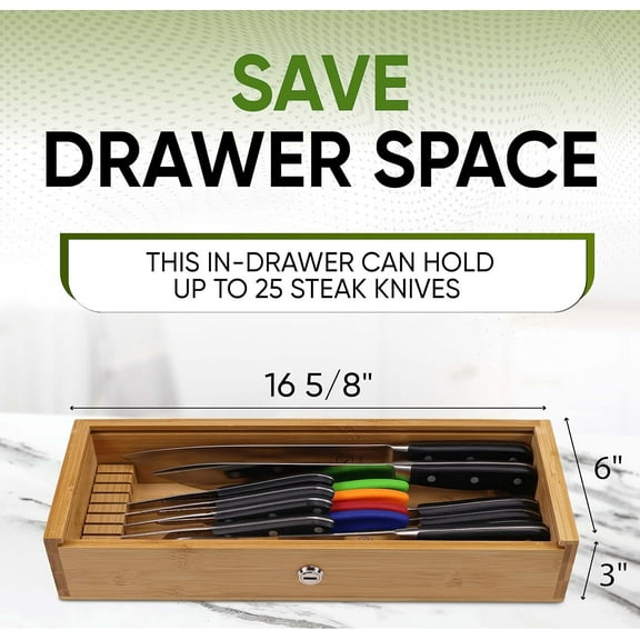 Kid Safe In-Drawer  Knife Holder & Organizer - 5.5 Inches Wide, Holds  to 25 Knives