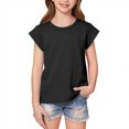 thumbnail image 2 of YOUYEDIAN Girls Short Cap Sleeve T Shirts Kids Crew Neck Casual Loose Summer Tops (Black, 4-5 Years), 2 of 4