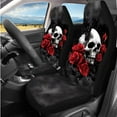 thumbnail image 2 of Yuyamidu Skull Red Rose Car Seat Covers Full Set 14 Pack Steering Wheel Cover Center Console Cover Head Rest Protector Car Seat Belt Cover Universal Fit for Auto Truck Van SUV, 2 of 7