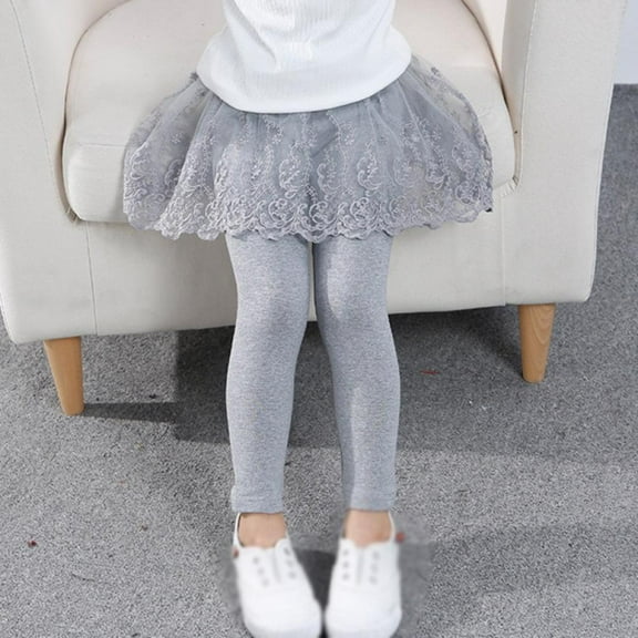 Fake Two-piece Leggings Little Girls Princess Skirt-Pants Footless Leggings Lace Ruffle Tutu Pantskirt Spring Autumn Casual Trousers for 1-6T Toddlers Girl