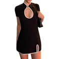 thumbnail image 3 of Vestido con corpiño con cuello cuadrado, minivestido ajustado de manga larga con vuelo dividido, vestido corto Y2k para fiesta y club, 3 of 5