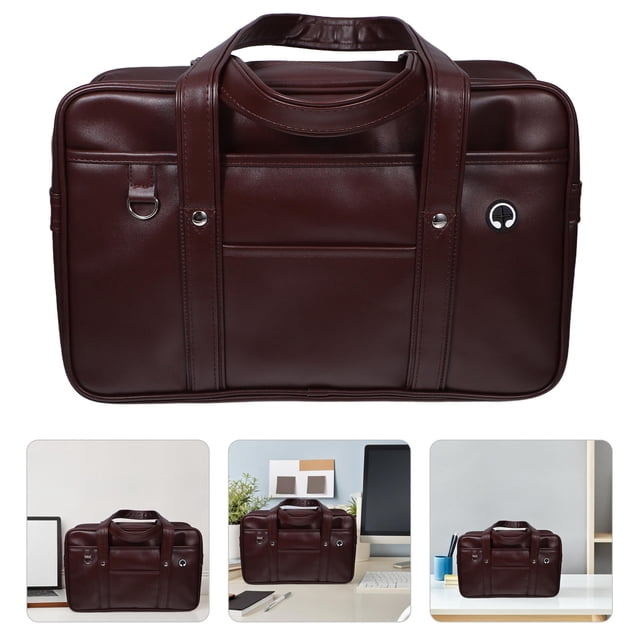 Minkissy Back to School PU Work Bag Coffee 1Pcs Organized Storage Waterproof Protection For Mens Shoulder Bag And Daily Commutes