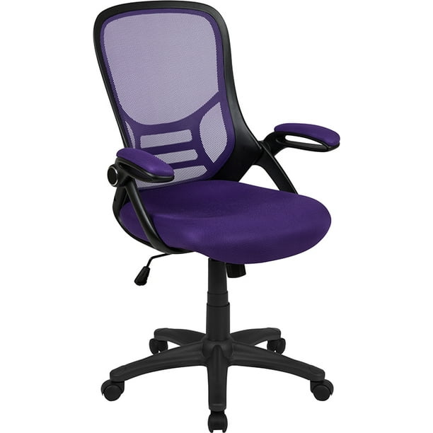 High Back Purple Mesh Ergonomic Office Chair with Black Frame and Flip