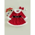 thumbnail image 4 of Disfraz de Papá Noel para niña pequeña, vestido de princesa con ribete de felpa y manga larga, con cinturón y diadema, 4 of 6