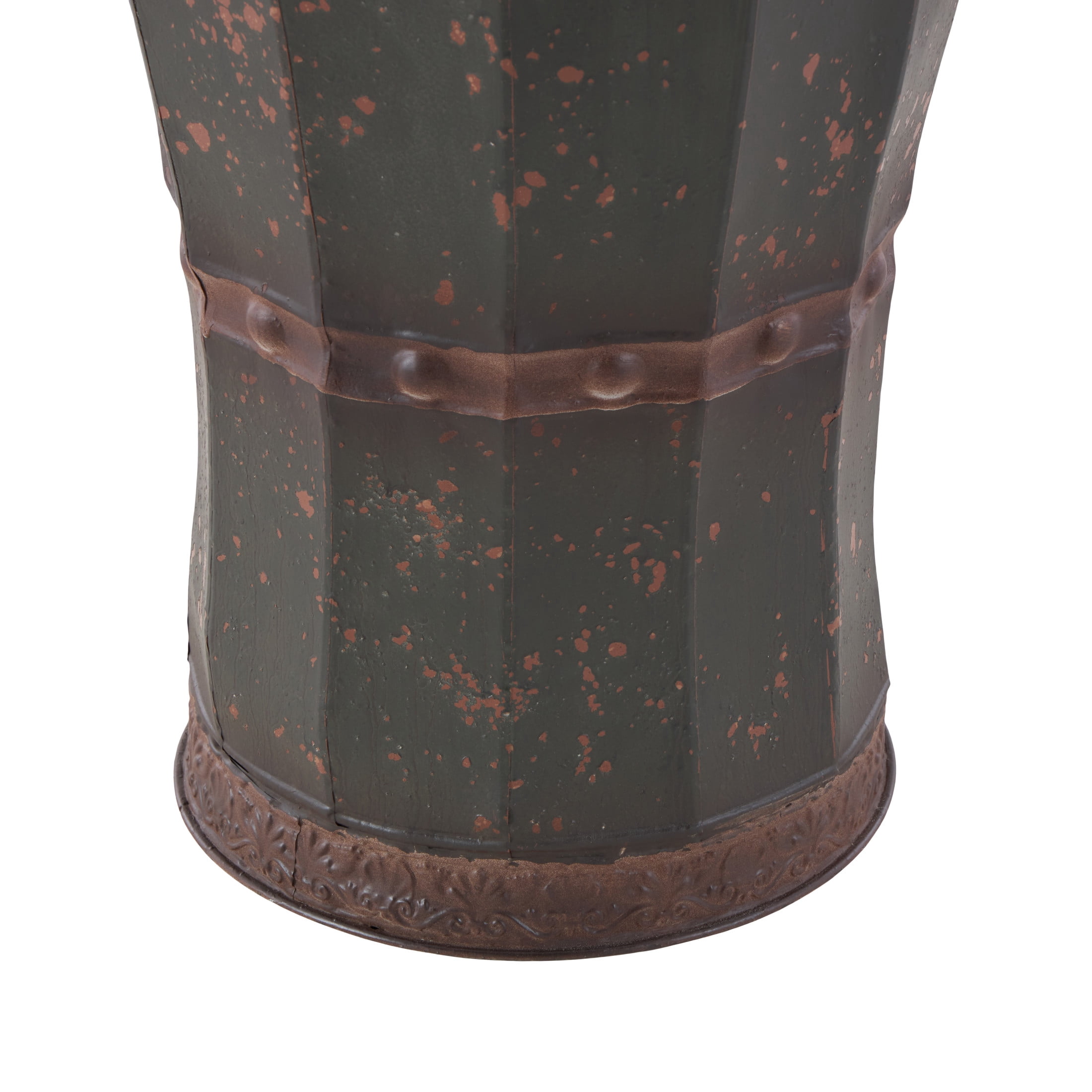 DecMode 37", 33", 29"H Distressed Dark Gray Metal Vase with Rivet Details, Set of 3
