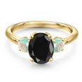thumbnail image 3 of Gem Stone King 18K Yellow Gold Plated Silver Black Sapphire and Simulated White Opal Engagement Ring for Women | 3.00 Cttw | Oval 9X7MM | Gemstone September Birthstone | Size 7, 3 of 6
