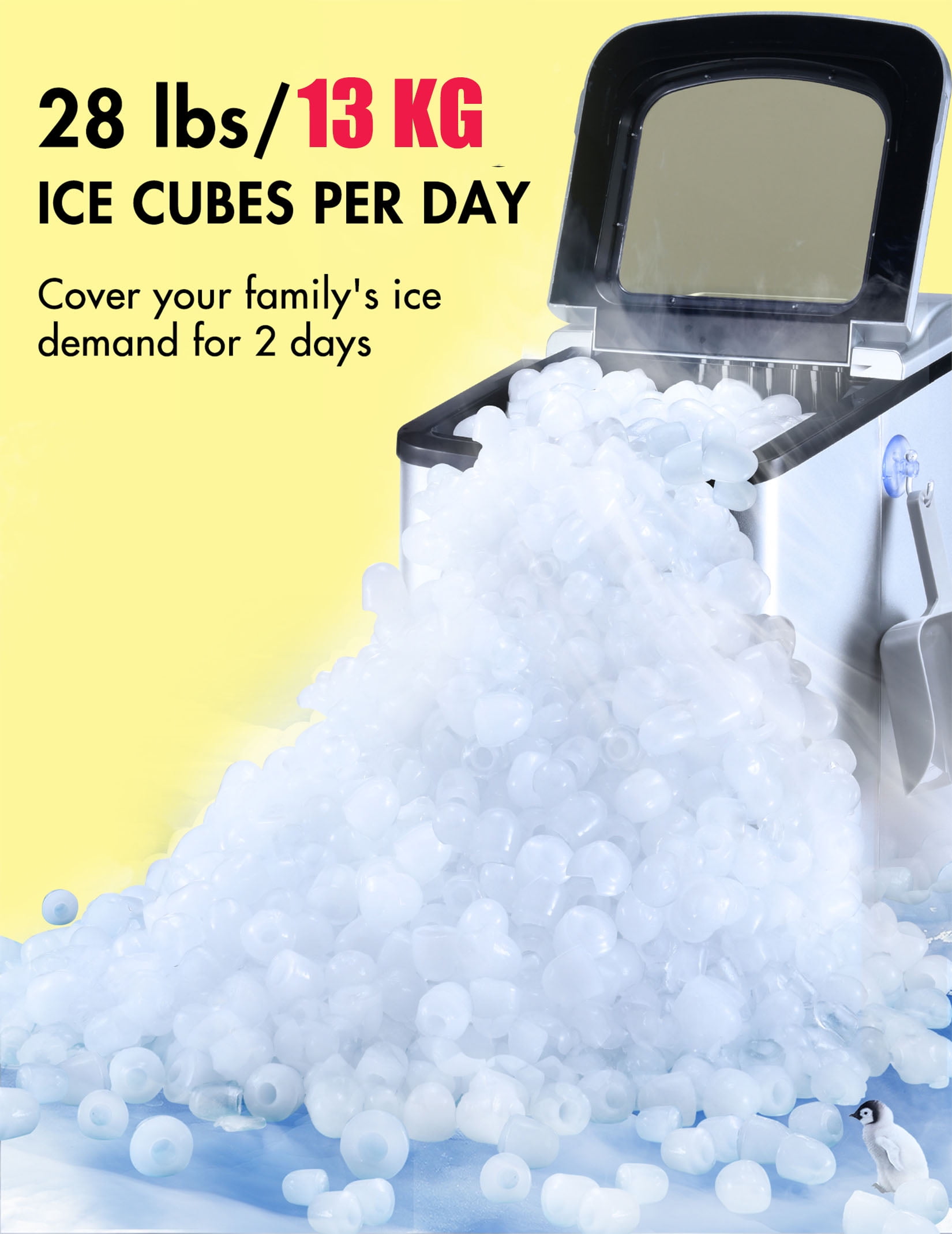 Ikich Ice Maker, Portable , Self-Cleaning, 6Mins Electric Ice Maker,  26Lbs/24H Bullet Ice Cube – The Market Depot