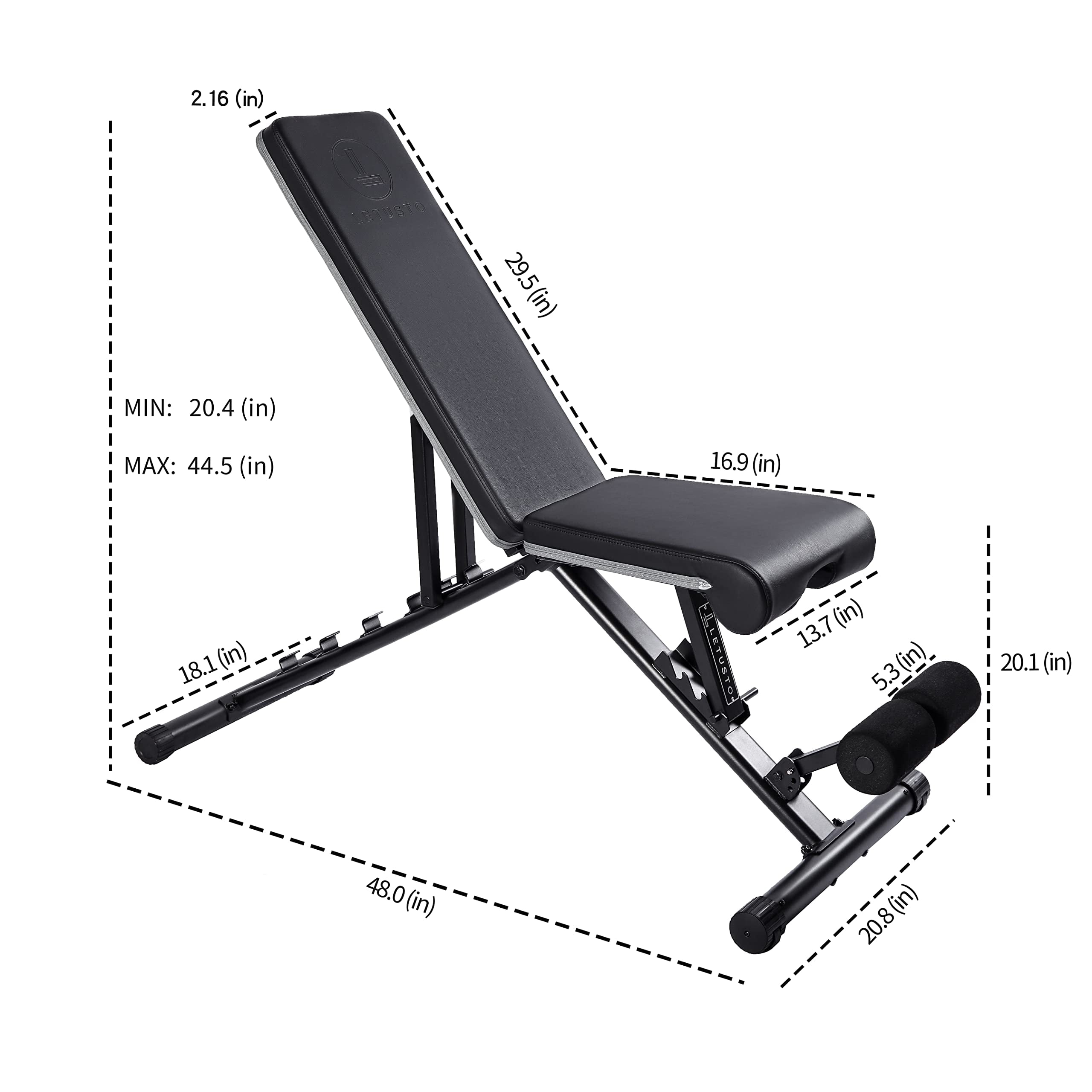 Letusto Adjustable Weight Bench Heavy Duty Incline Decline and Flat Bench, 1100 lb Weight Capacity