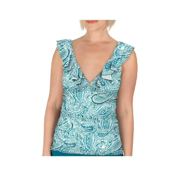 Carole Hochman Swimwear Women's Ruffle Plunge Tankini Swimsuit Top 10 12 14