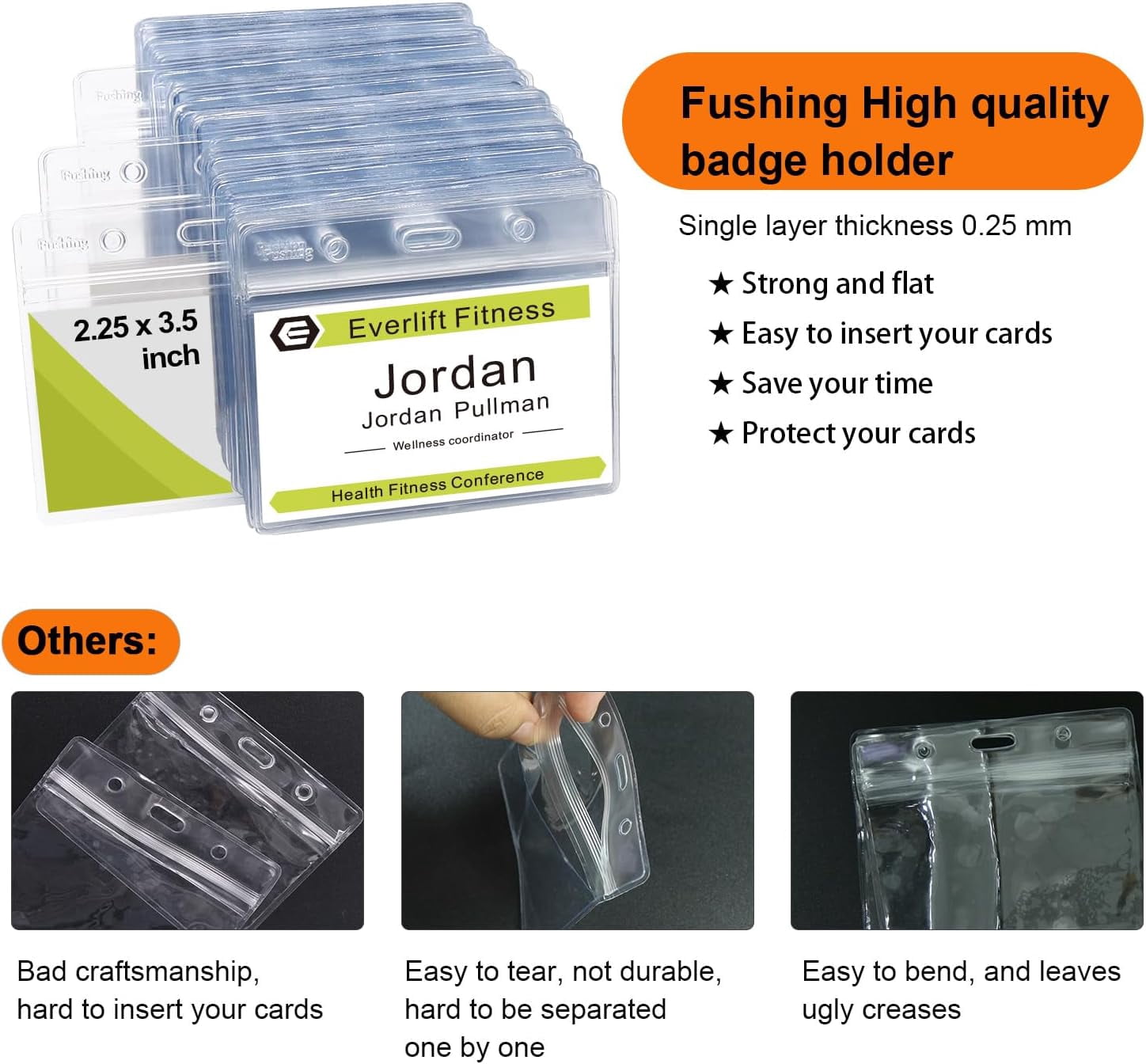 500 Pcs Clear Plastic Horizontal Name Tag Badge ID Card Holders