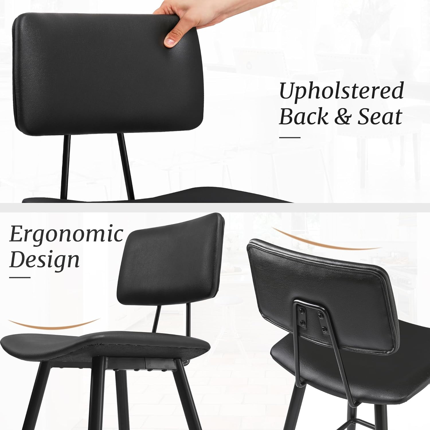 Dycanpo 24.5" Counter Height Bar Stools Set of 2, Faux Leather Upholstered Barstools, Black