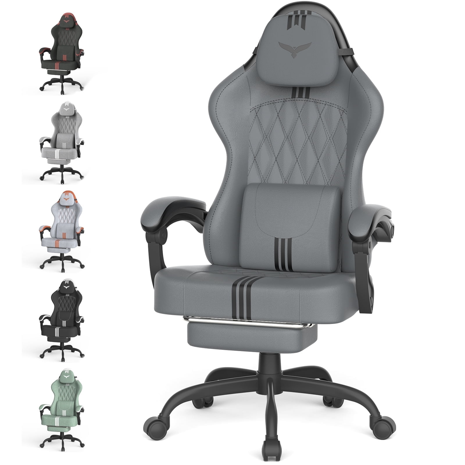 Luxvie Velvet Fabric Gaming Chair With Footrest, Ergonomic Comfortable Video Gamer Chair For Adult, Reclining Office Computer Desk Game Chairs With Massage Lumbar Cushion and Headrest, Gray&Black
