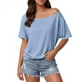 thumbnail image 2 of Womens T Shirts Summer Tops 2025 Solid Color Short Sleeve Off Shoulder Casual Stylish Tees Tshirts Shirts for Women, 2 of 5