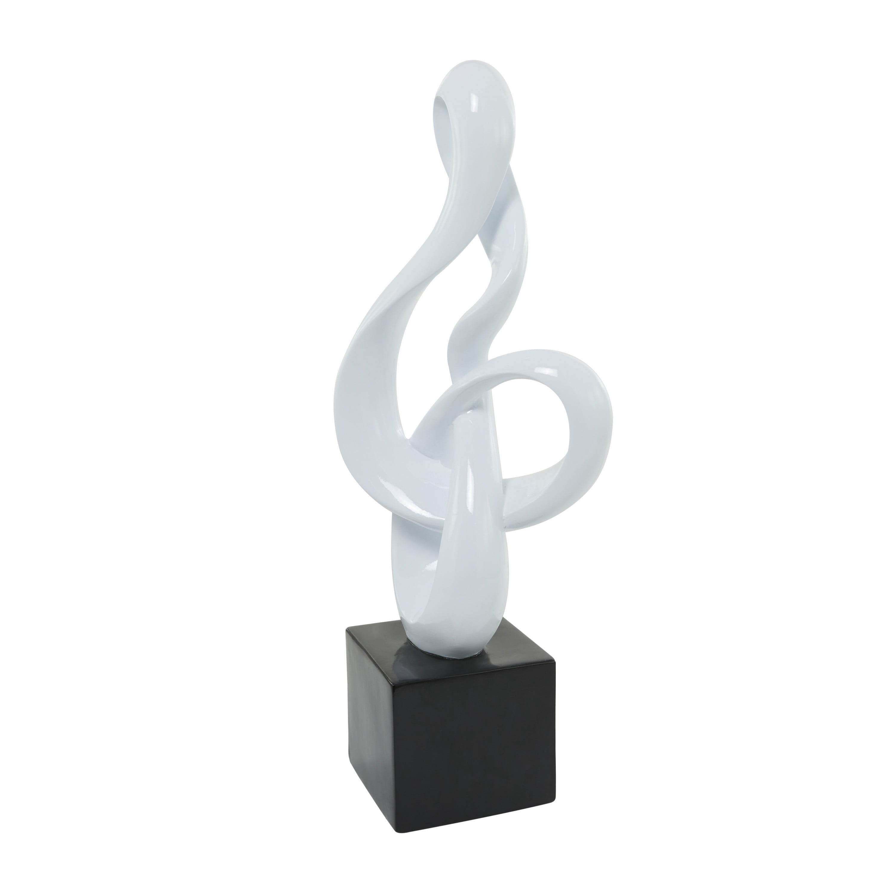 15" x 37" White Polystone Swirl Abstract Sculpture with Black Base, by DecMode