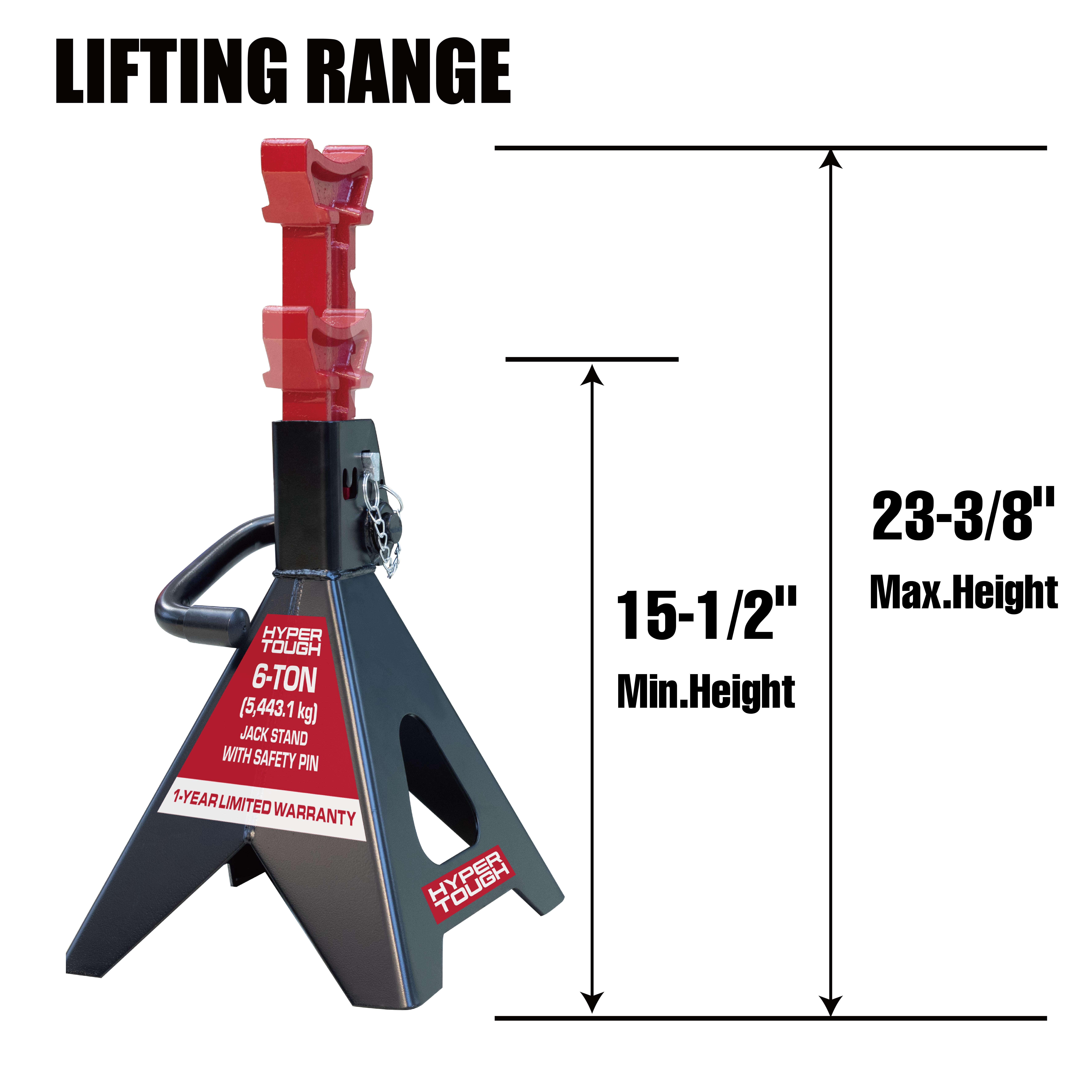 Hyper Tough T46002CW Heavy Duty Steel 6 Ton Jack Stands with Locking Pin