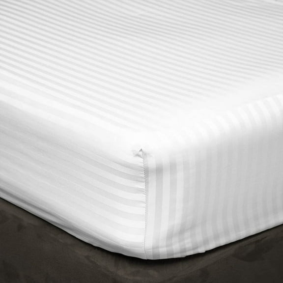PURE DREAMS Twin Size Fitted Sheet Set 3 Piece-100% Egyptian Cotton, 1000 TC, Fits up to 15" Deep Pocket, Ultra Soft Mattresses & Bed Covers-White Stripe