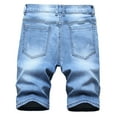 thumbnail image 3 of Odeerbi Jean Shorts for Men Ripped Denim Shorts Personality Camouflage Stitching Shorts Blue, 3 of 6