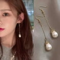 thumbnail image 3 of Hyasfey 1 Pair Faux Pearl Hook Earrings Vintage Elegant Luxury Temperament Golden Short Long Tassel Women Dangling Drop Earrings Jewelry Accessories, 3 of 7