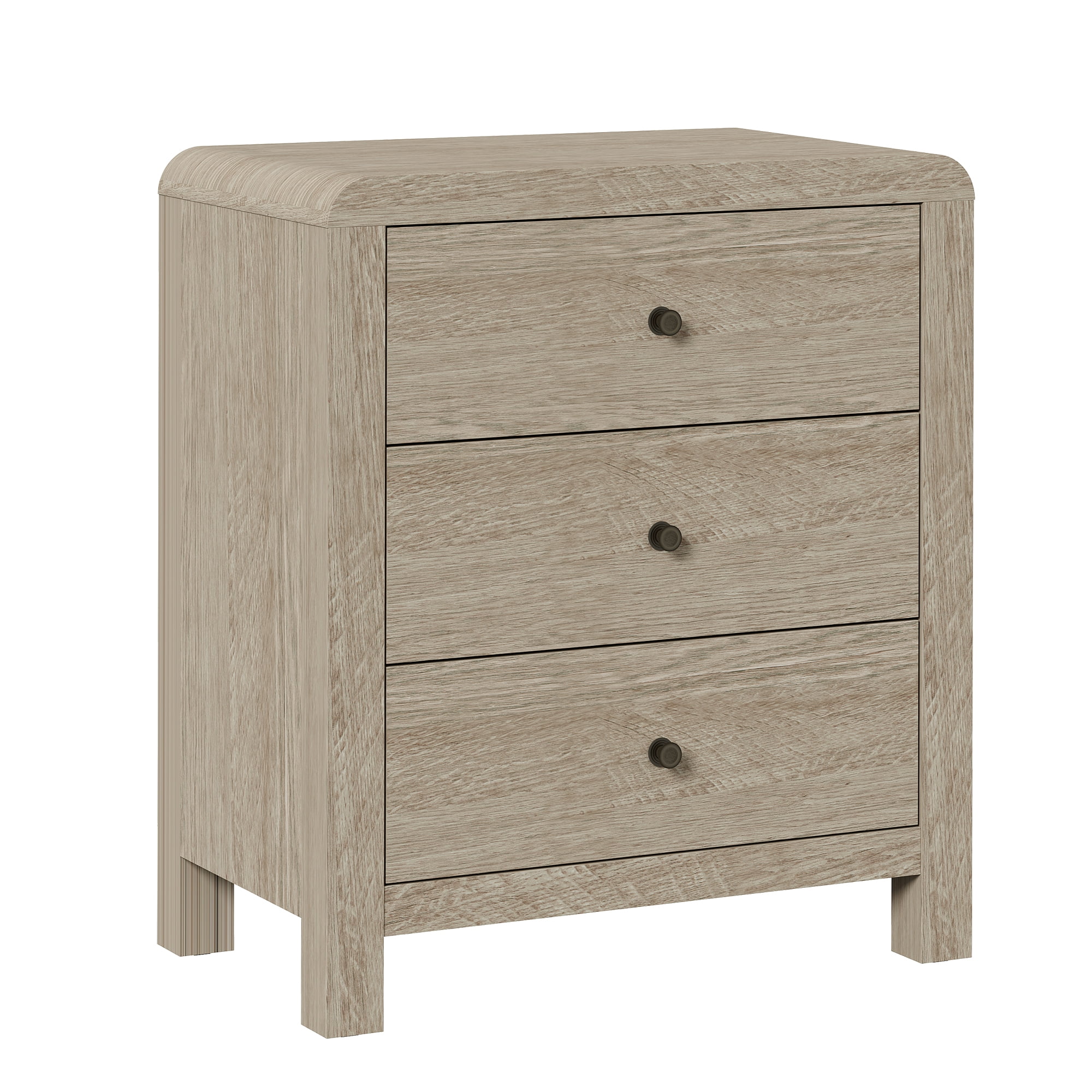 Heynemo 3 Drawer Dresser Set of 2, Large Nightstand with Rounded Table Corners, for Bedroom, Living Room, Entryway, Natural Wood