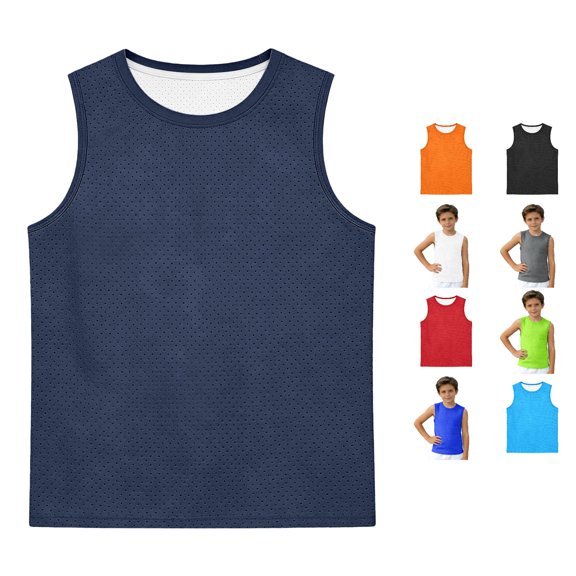 Krdevn Boys Breathable Mesh Tank Top Sleeveless Crewneck Shirt for Sports and Casual Wear,5-6 Years