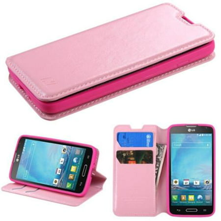 Insten Pink Flip PU Leather Card Holder Stand Wallet Case For LG D415 Optimus