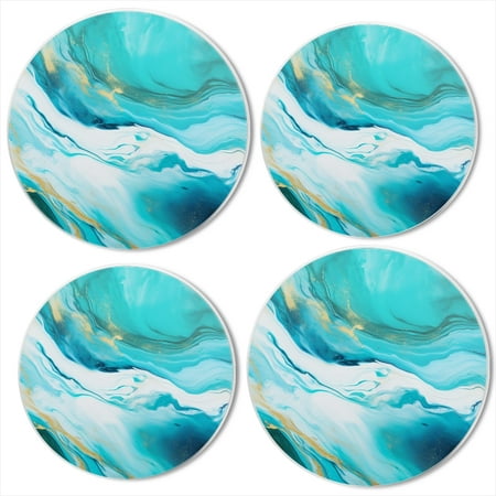 

BaHomeck Electric Stove Burner Covers Set of 4 Round Metal Gas Stove Burner Covers 8 Inch and 10 Inch Kitchen Decor Abstract Fluid Art Painting With Turquoise And Blue
