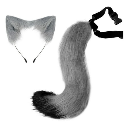 

3D Cute Animal Tail Pendant Women Holder Pompoms Tail Fashionable Hairy Tail 50cm Plush Tail With Plush Ear Headband