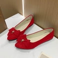 thumbnail image 2 of Womens Pointed Toe Suede Ballet Flats Bow-Knot Slip-Ons Dressy Casual Comfortable Wear to Work Loafers Red 9(42), 2 of 9
