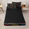 thumbnail image 4 of Manfei Colorful Race Car Zipper Twin Comforter Sets with Fitted Sheet and 2 Pillowcases,Classic Kid Art Zipper Bedding Set,Black,Black Reversible,4pcs, 4 of 8