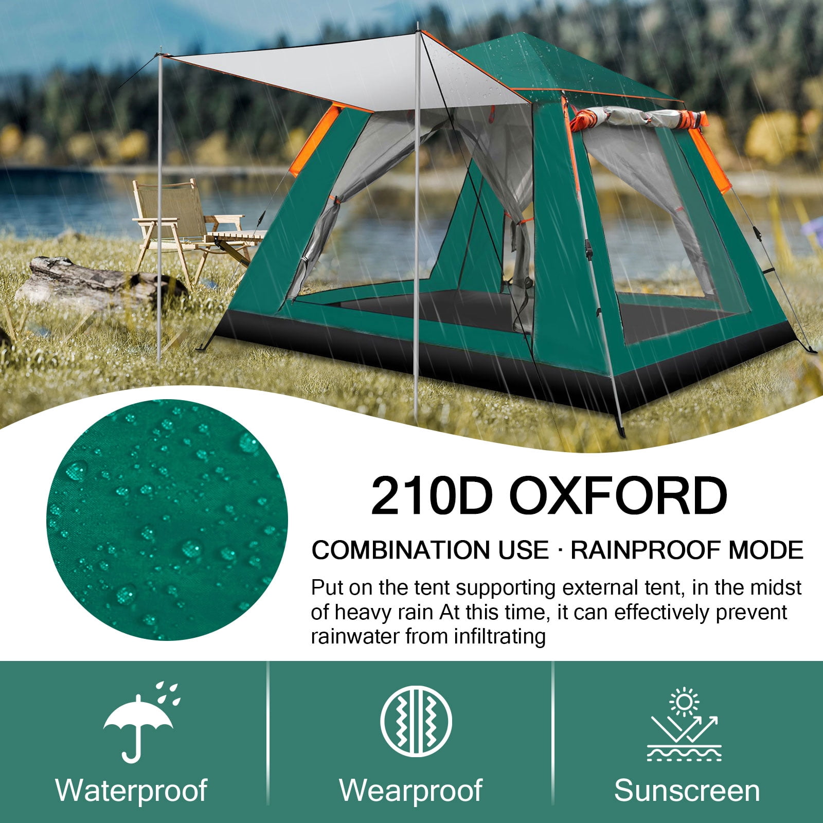 Topchances 4 Person Outdoor Camping Tent with Carry Bag