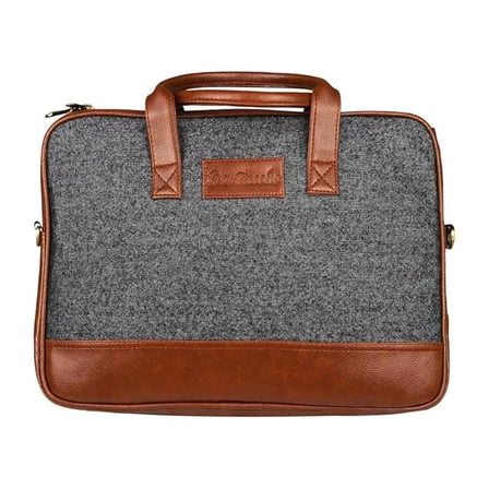 HAUCHKAUCH Grey and Brown Laptop Bag with Leather Trim