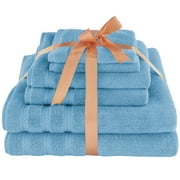 American Soft Linen Turkish 6 Piece Towel Set, 100% Cotton Premium Soft Bathroom Towels, Sky Blue