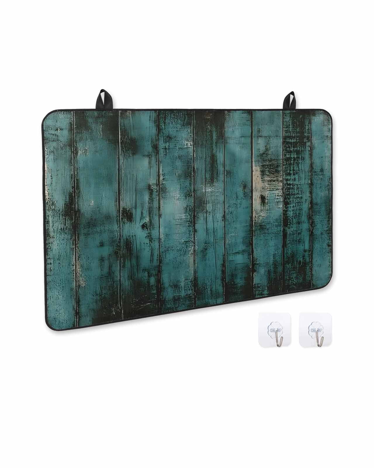 nqOlkjepod Large Induction Cooktop Protector Mat 24"x21", Teal Wood Print Stove Top Covers for Electric Stove, Farmhouse Vintage Shabby Plank Stove Burner Cover Mats, Glass Top Stove Cover