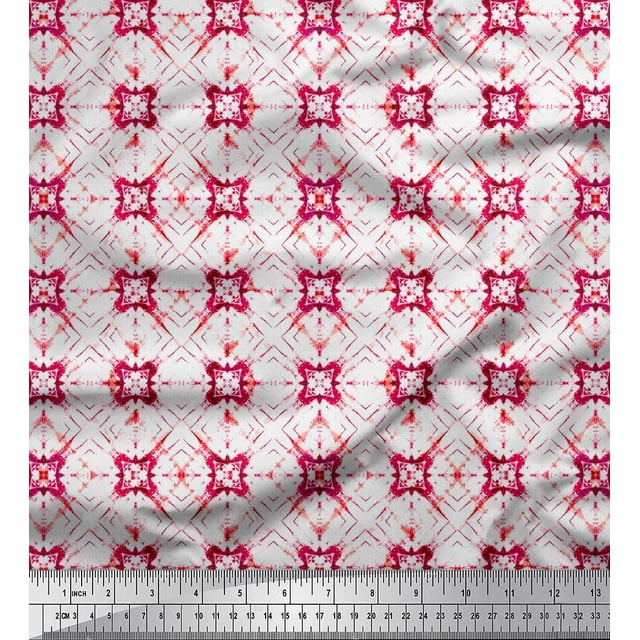 Soimoi Crepe Silk Fabric Check Tie-Dye Decor Fabric Printed Yard 42 Inch Wide