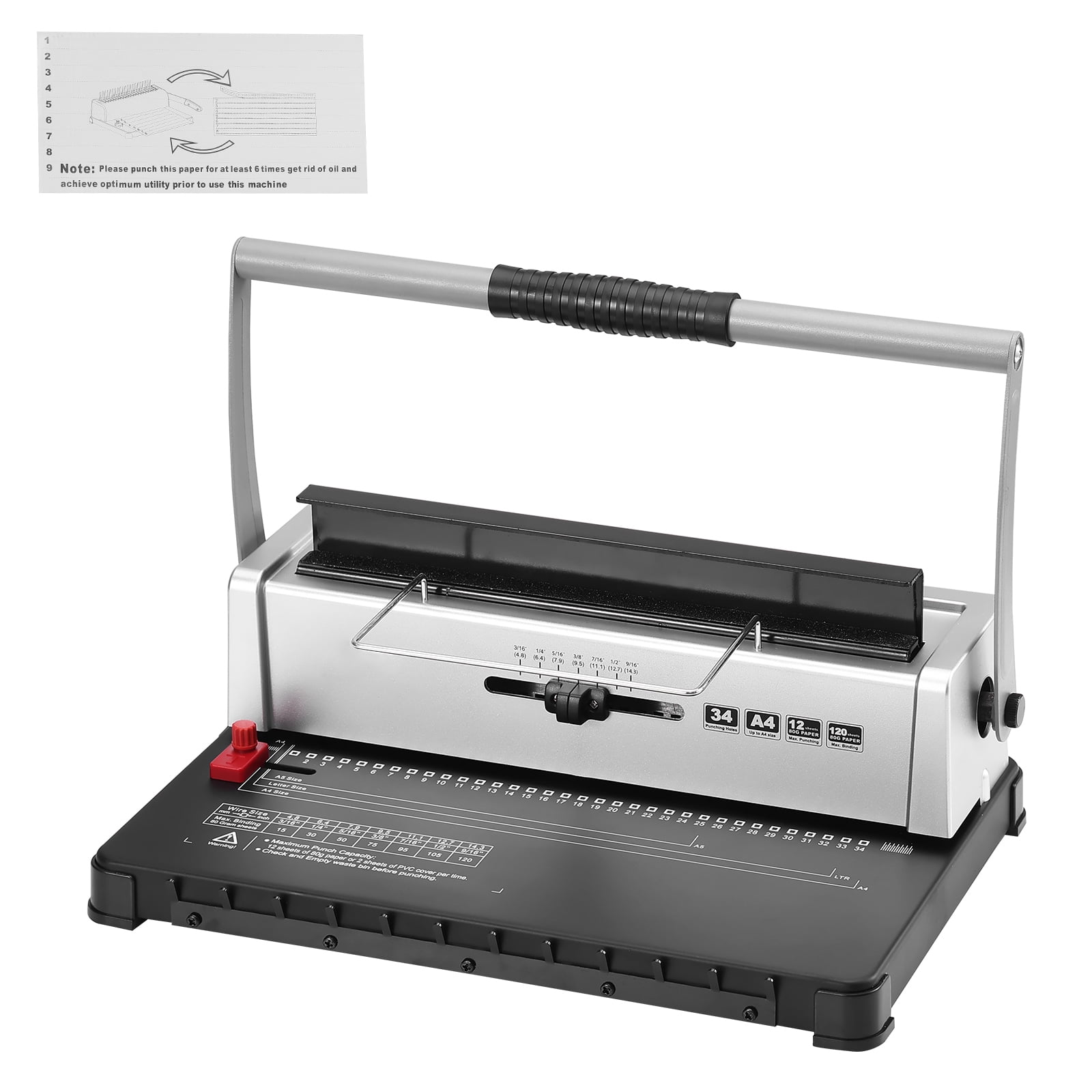 KFFKFF Spiral Coil Binding Equipment, Hand-operated Document Creator with 34-Hole Binding for 120 Pages, Punching Binder with Flexible 3/16" - 9/16" Coil Binding Spines and Side Margin
