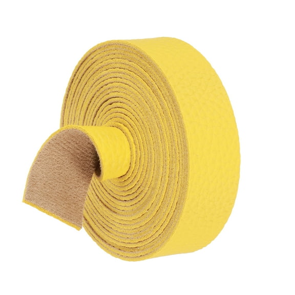 Faux Leather Strap, 1" Width x 98" Long Grained Leather Belt Strip Trim Roll for DIY Craft Projects, Pet Collars(Yellow)