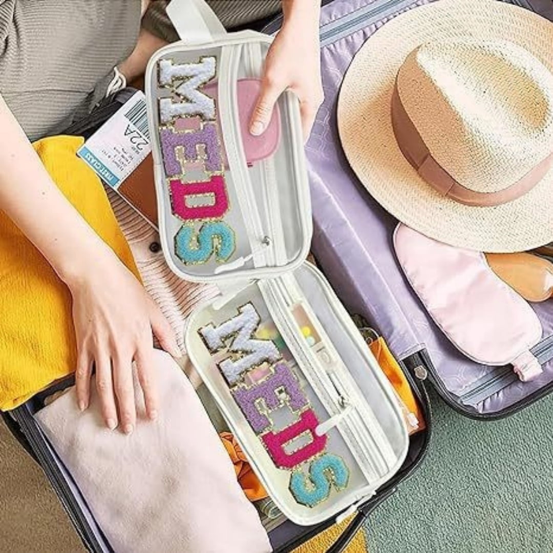 Cute Colorful Chenille Cosmetic Bag Transparent PVC Makeup Travel Toiletry Organizer