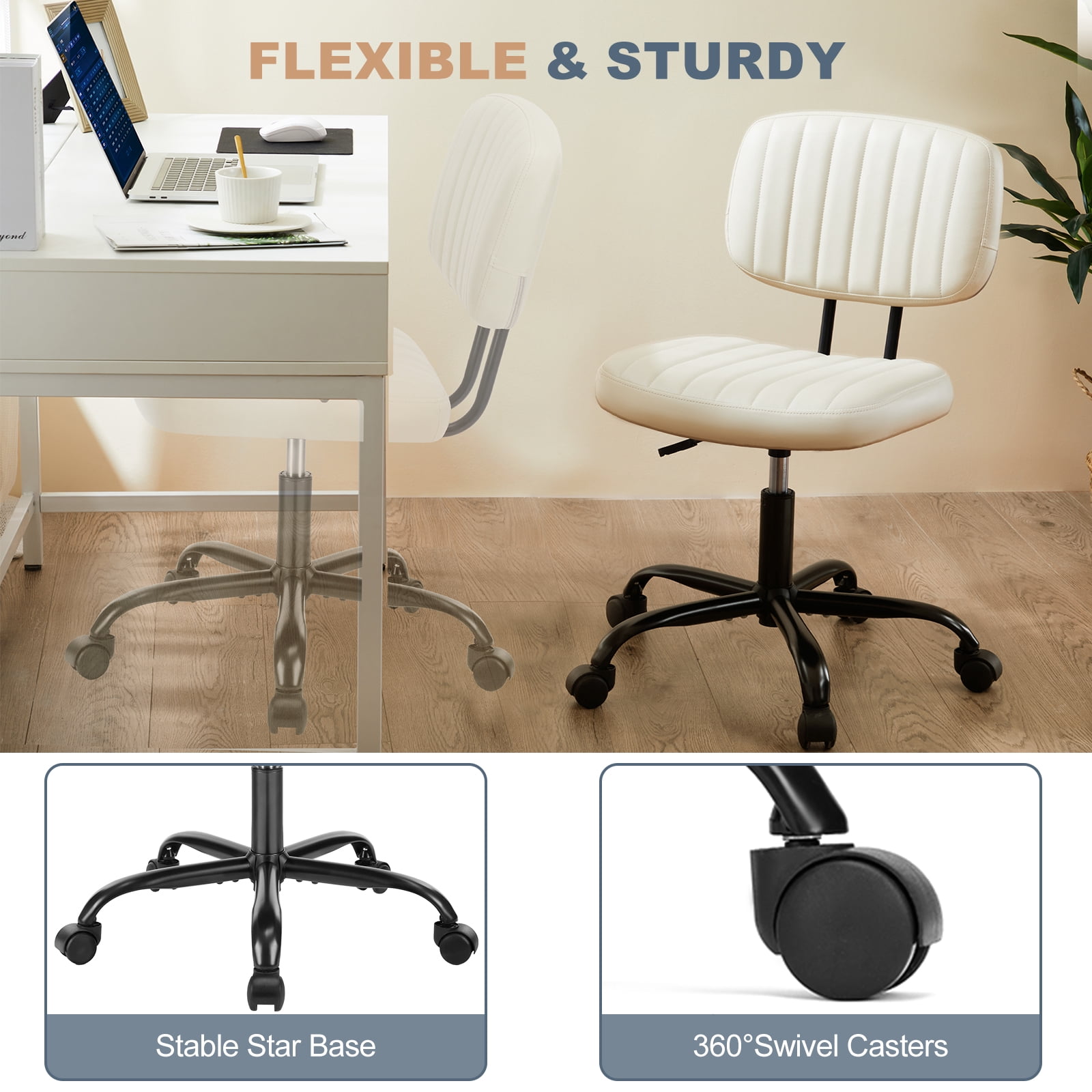 MAYEERTY Ergonomic Mid-Back Executive Office Chair Swivel Computer Desk Task Chair，White