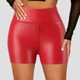 thumbnail image 2 of AOMPMSDX Pants Leggings Stretch Waisted Womens High Leather Pleather Pants Zip Short Pants Red L, 2 of 8