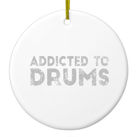 DistinctInk Hanging Ceramic Christmass Tree Ornament with Gold String - Great Gift / Present - 2 3/4 inch diameter - Addicted to Drums