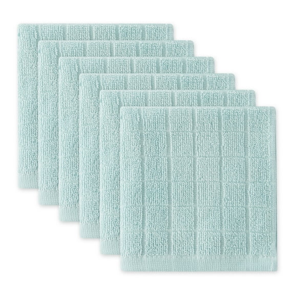 ROBIN'S EGG BLUE SOLID WINDOWPANE TERRY DISHCLOTH SET/6