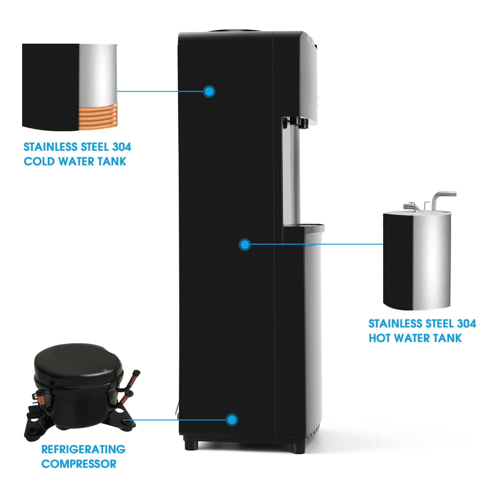 5 Gallon Hot Cold Water Dispenser Cooler Top Loading with Child Safety Lock (Black)
