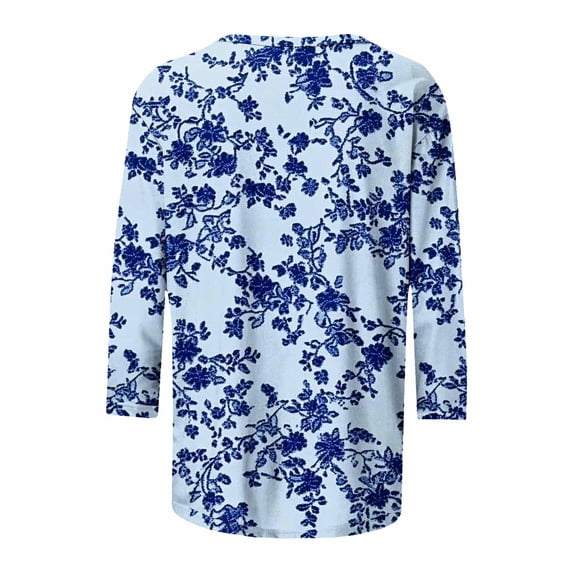 TaTaai Womens Casual Pullover 3/4 Sleeve Round Neck Print Loose Top Relaxed Fit Lightweight for Brunch