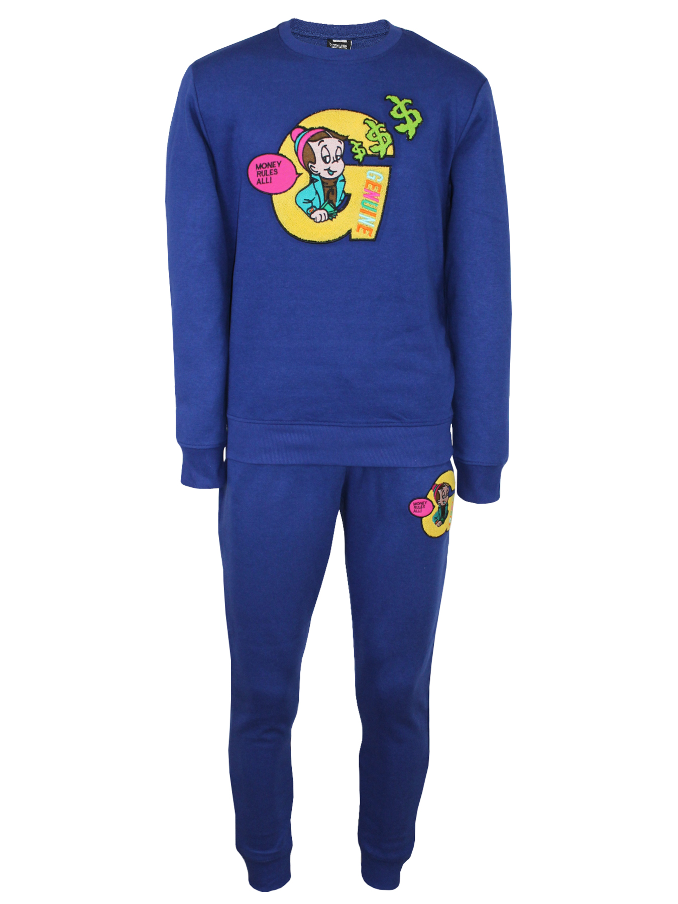 Genuine Money Rules All Men's Tracksuit with Chenille Embroidered Design Pullover  Sweatshirt Jogger Pants Active Set Dark Royal - Walmart.com