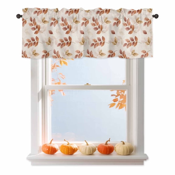 Valances for Windows Autumn Eucalyptus Leaves Orange Gradient Rod Pocket Short Curtain for bathroom living room bedroom Vintage Linen 1 Panel 54x18in